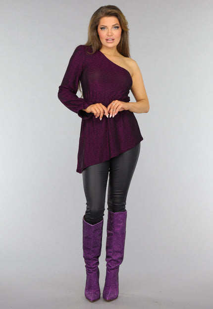 SALE50 Paarse Glitter Top met One Sleeve