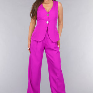 SALE50 Pantalon en Gilet Suit in Fluoriserend Magenta