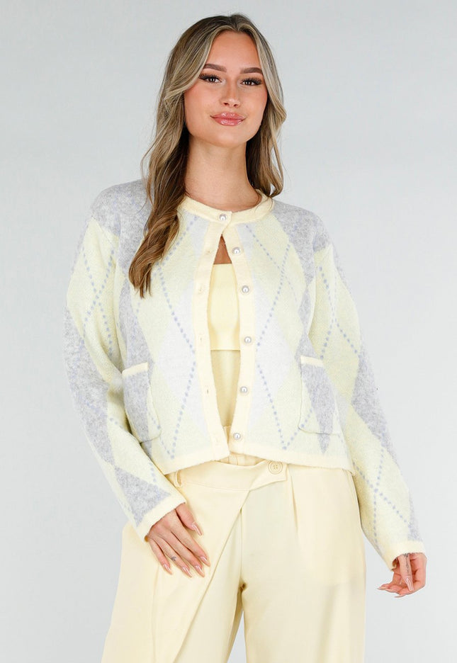 SALE50 Pastel Geel Vest met Ruitpatroon