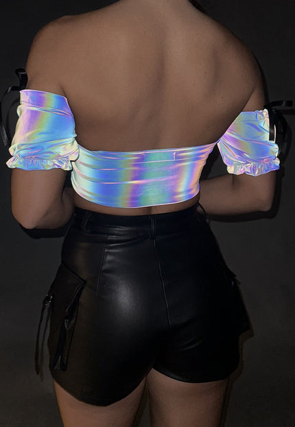 SALE50 Reflecterende Off Shoulder Top