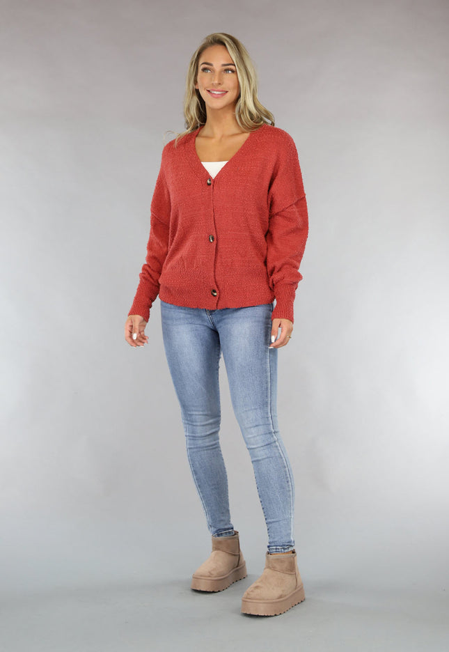 SALE50 Roestbruine Cardigan met Knoopsluiting