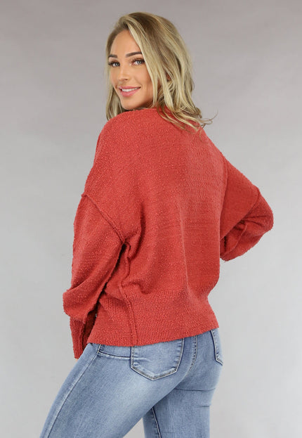 SALE50 Roestbruine Cardigan met Knoopsluiting