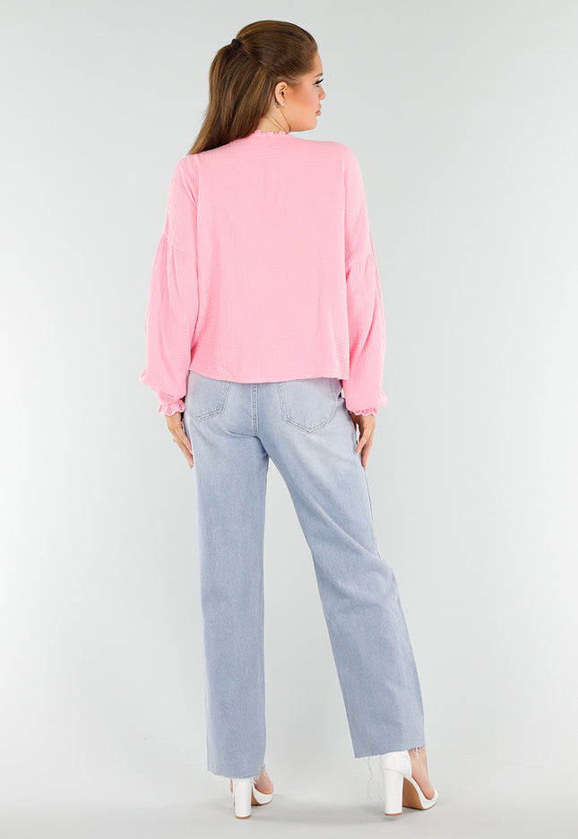 SALE50 Roze Blouse met Hartvormige Zakken
