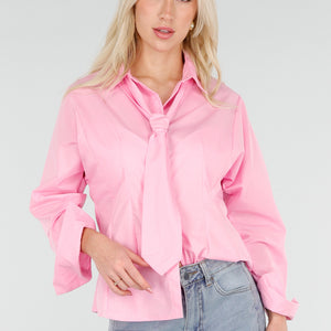 SALE50 Roze Blouse met Stropdasdetail