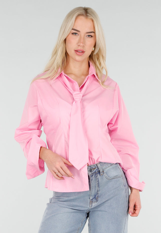 SALE50 Roze Blouse met Stropdasdetail