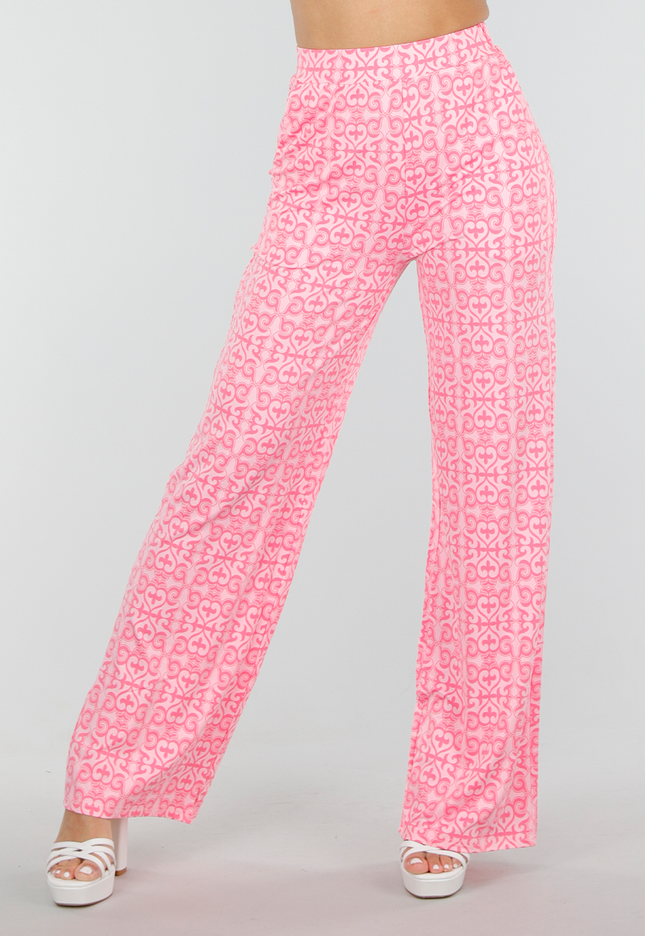 SALE50 Roze High Waist Stretch Broek met Print