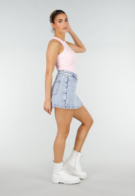 SALE50 Roze Rib Tanktop met Gele Tekst
