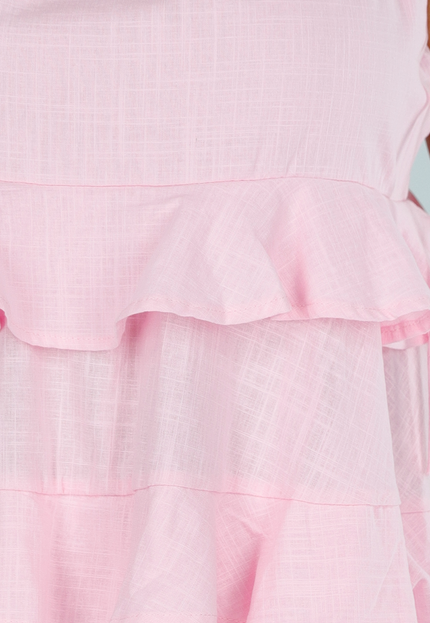 SALE50 Roze Ruffle Jurk met Linnenlook