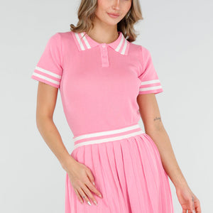 SALE50 Roze Set met Polo Top en Plissé Rok