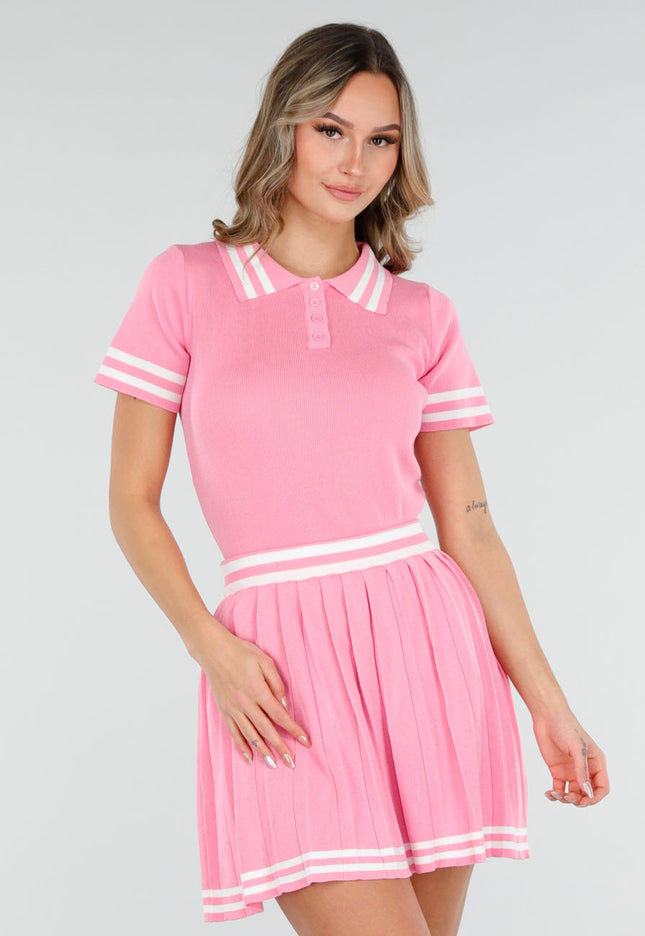 SALE50 Roze Set met Polo Top en Plissé Rok