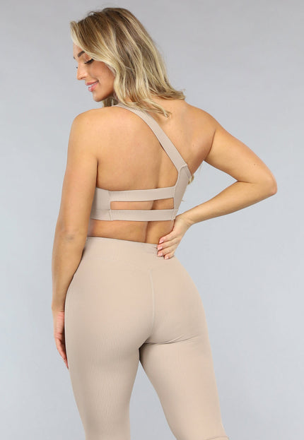 SALE50 Taupe One Shoulder Sporttop