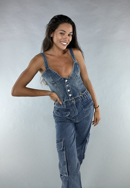 SALE50 Triangel Top met Knopen in Jeans Stof