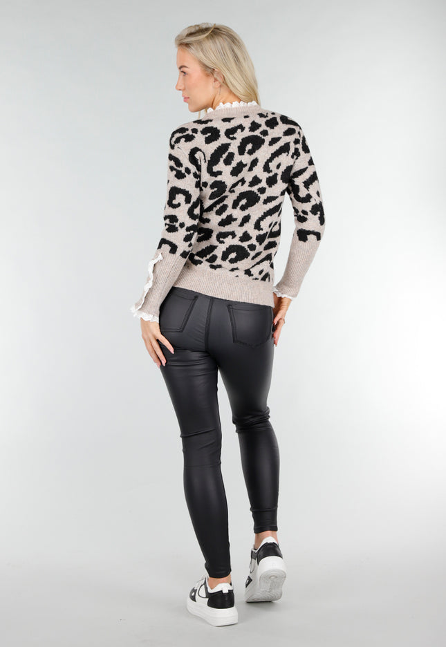 SALE50 Trui met Luipaardprint en Kantdetails