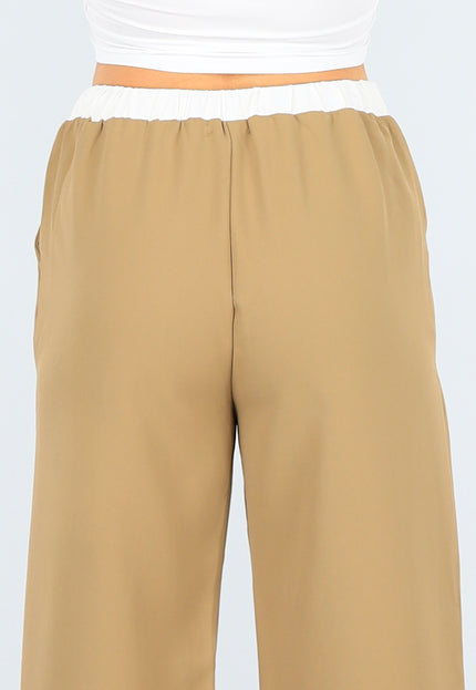 SALE50 Two Piece Camel Set met Elastische Tailleband