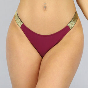 SALE50 Wijnrood Tanga Bikinibroekje met Goud