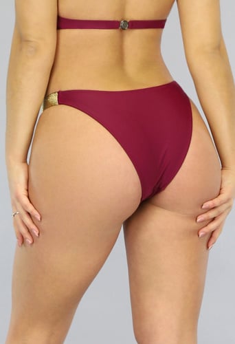 SALE50 Wijnrood Tanga Bikinibroekje met Goud