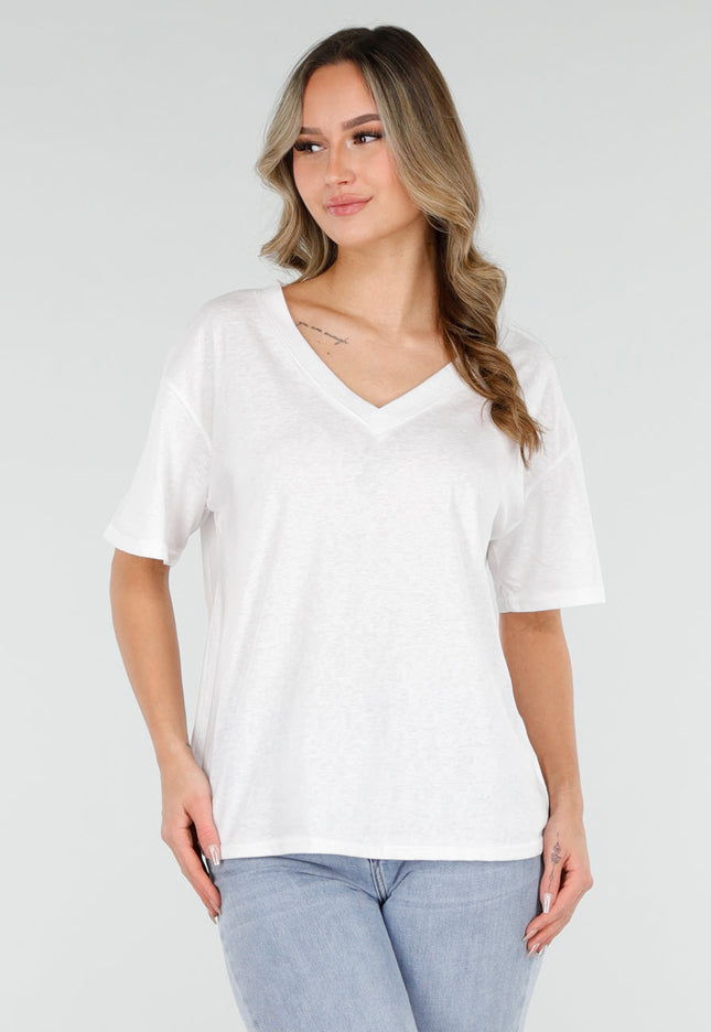 SALE50 Wit T-Shirt met V-Hals