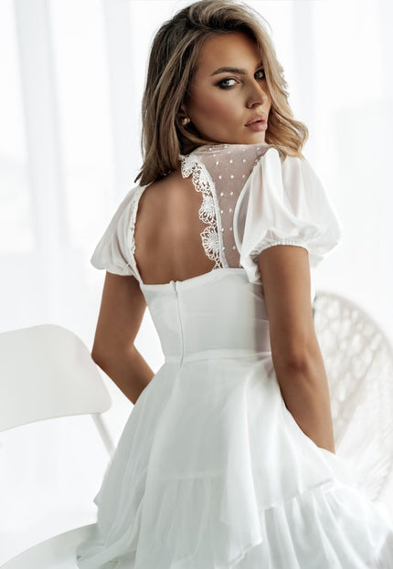 SALE50 Witte Chiffon Playsuit met Polkadot Hals