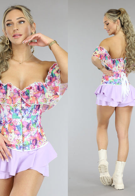 SALE50 Witte Korset Top met Bloemenprint