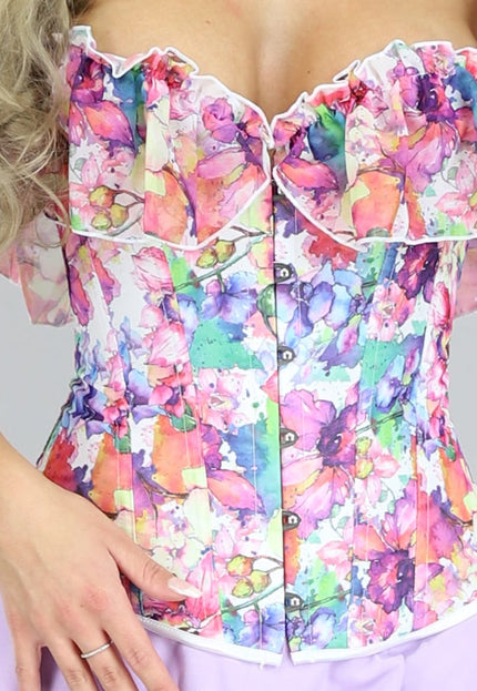 SALE50 Witte Korset Top met Bloemenprint