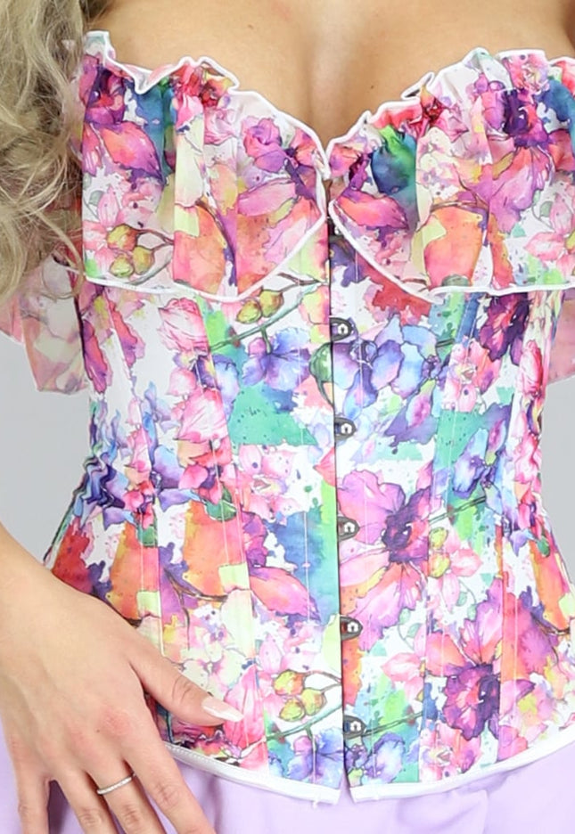 SALE50 Witte Korset Top met Bloemenprint