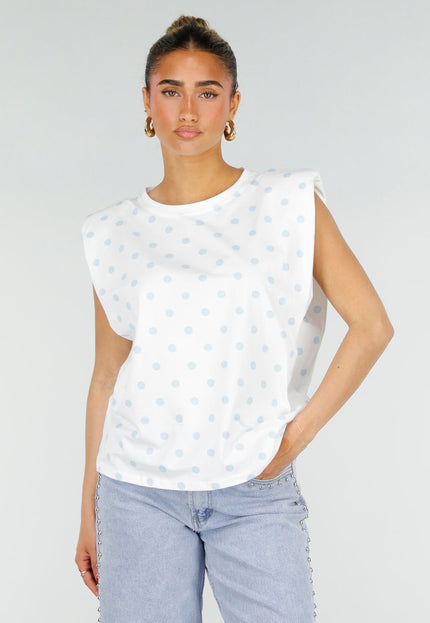 SALE50 Witte Top met Lichtblauwe Stippen