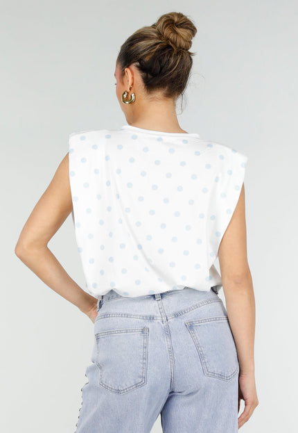 SALE50 Witte Top met Lichtblauwe Stippen