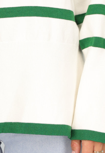 SALE50 Witte Turtleneck met Groene Strepen