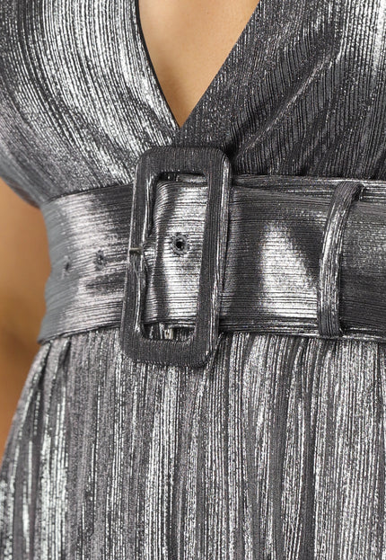 SALE50 Zilveren Metallic One Shoulder Galajurk met Riem