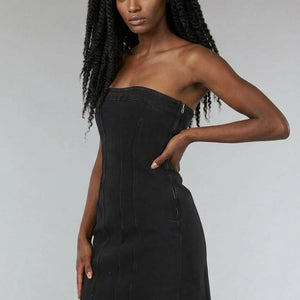 SALE50 Zwart Strapless Denim Jurkje