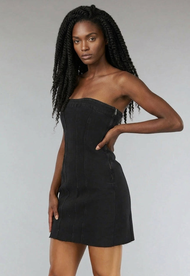 SALE50 Zwart Strapless Denim Jurkje