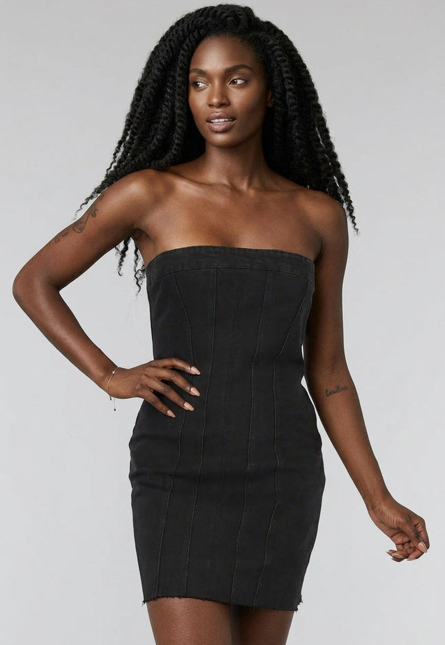 SALE50 Zwart Strapless Denim Jurkje