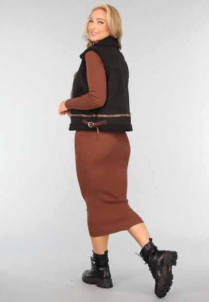 SALE50 Zwart Teddy Gilet met Gesp Details
