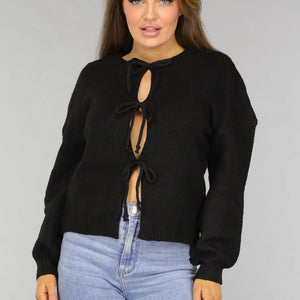 SALE50 Zwart Vest met Strikjes
