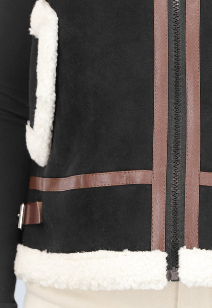 SALE50 Zwarte Bodywarmer met Beige Teddy Voering