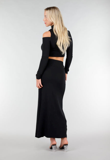 SALE50 Zwarte Cold Shoulder Two Piece Stretch Set