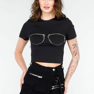 SALE50 Zwarte Crop Top met Rits Detail