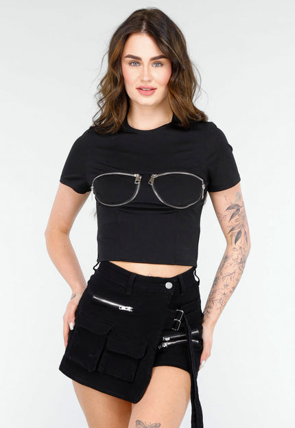 SALE50 Zwarte Crop Top met Rits Detail
