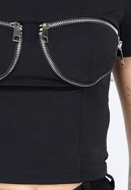 SALE50 Zwarte Crop Top met Rits Detail
