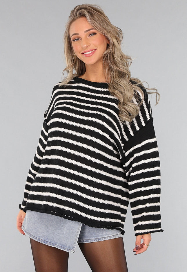 SALE50 Zwarte Gestreepte Oversized Trui