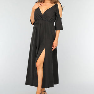 SALE50 Zwarte Lange Jurk met Open Schouders