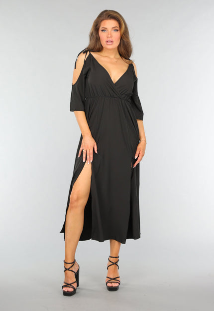 SALE50 Zwarte Lange Jurk met Open Schouders