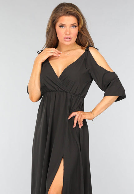 SALE50 Zwarte Lange Jurk met Open Schouders