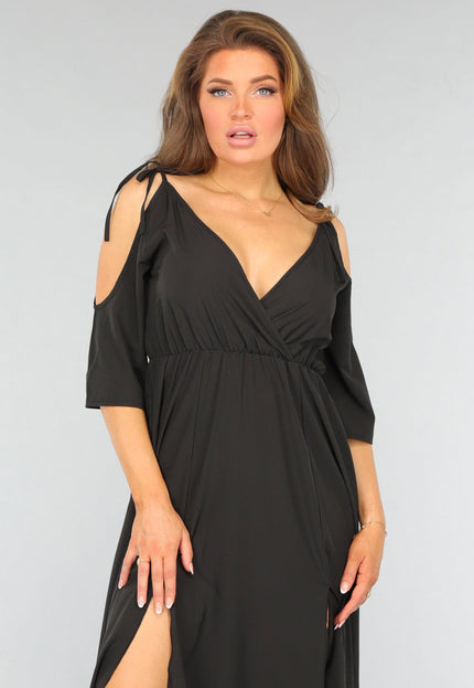 SALE50 Zwarte Lange Jurk met Open Schouders