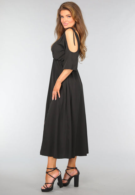 SALE50 Zwarte Lange Jurk met Open Schouders