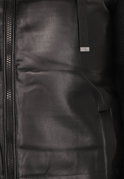 SALE50 Zwarte Lederlook Bodywarmer met Capuchon