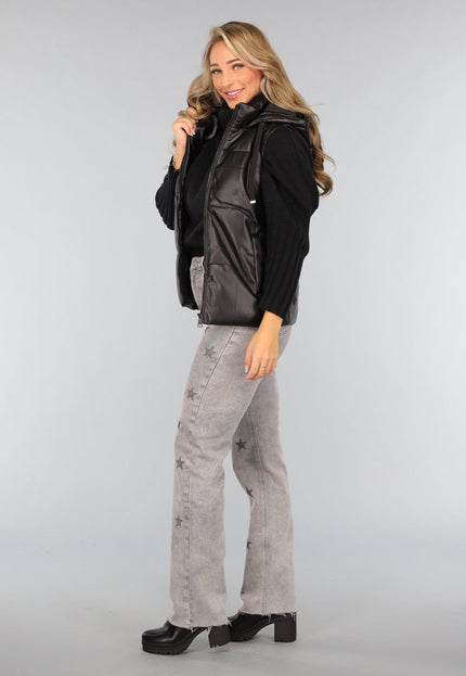 SALE50 Zwarte Lederlook Bodywarmer met Capuchon