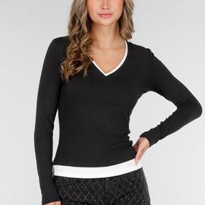 SALE50 Zwarte Longsleeve met V-Hals