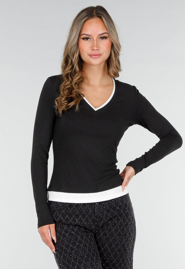 SALE50 Zwarte Longsleeve met V-Hals