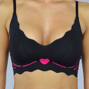 SALE50 Zwarte Naadloze Bralette met Roze Hart Detail
